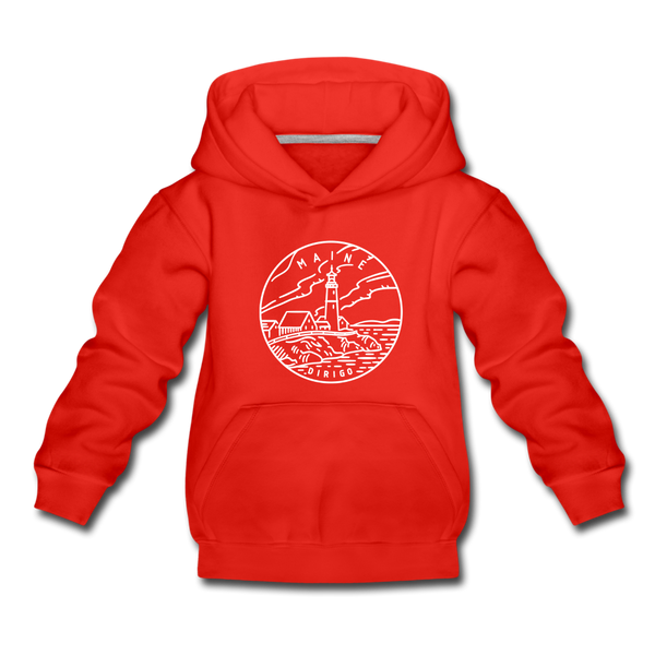 Maine Youth Hoodie - State Design Youth Maine Hooded Sweatshirt - red