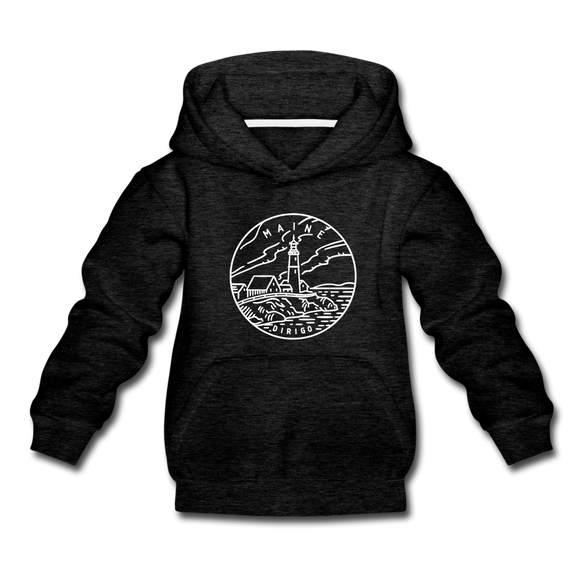 Maine Youth Hoodie - State Design Youth Maine Hooded Sweatshirt - charcoal gray