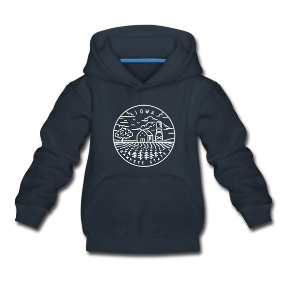 Iowa Youth Hoodie - State Design Youth Iowa Hooded Sweatshirt - navy