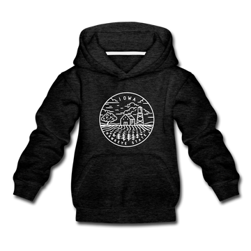 Iowa Youth Hoodie - State Design Youth Iowa Hooded Sweatshirt - charcoal gray