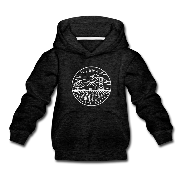 Iowa Youth Hoodie - State Design Youth Iowa Hooded Sweatshirt - charcoal gray