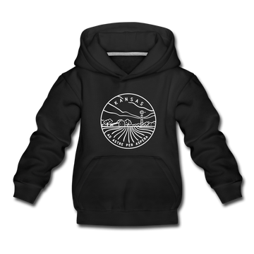 Kansas Youth Hoodie - State Design Youth Kansas Hooded Sweatshirt - black