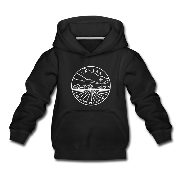 Kansas Youth Hoodie - State Design Youth Kansas Hooded Sweatshirt - black