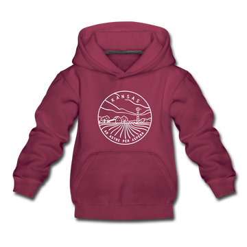 Kansas Youth Hoodie - State Design Youth Kansas Hooded Sweatshirt - burgundy
