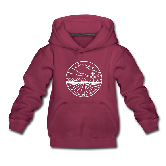 Kansas Youth Hoodie - State Design Youth Kansas Hooded Sweatshirt - burgundy