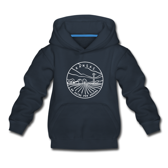 Kansas Youth Hoodie - State Design Youth Kansas Hooded Sweatshirt - navy
