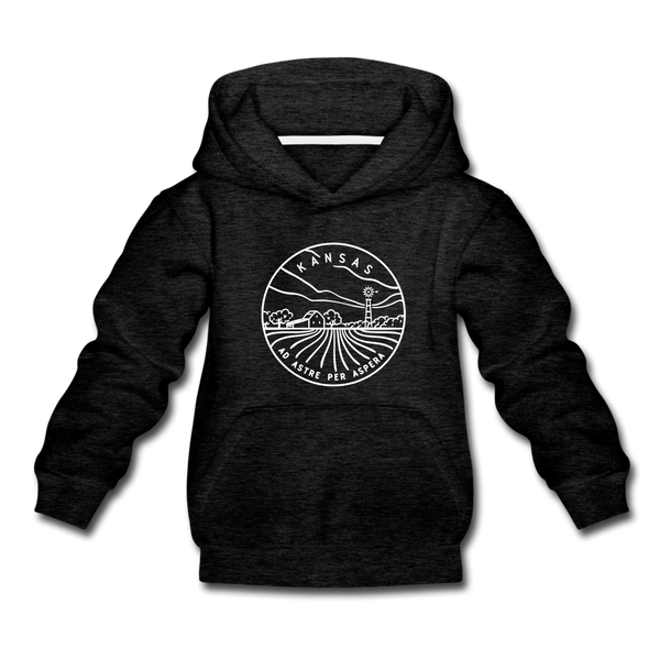 Kansas Youth Hoodie - State Design Youth Kansas Hooded Sweatshirt - charcoal gray