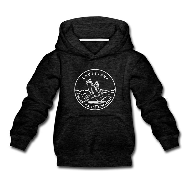 Louisiana Youth Hoodie - State Design Youth Louisiana Hooded Sweatshirt - charcoal gray