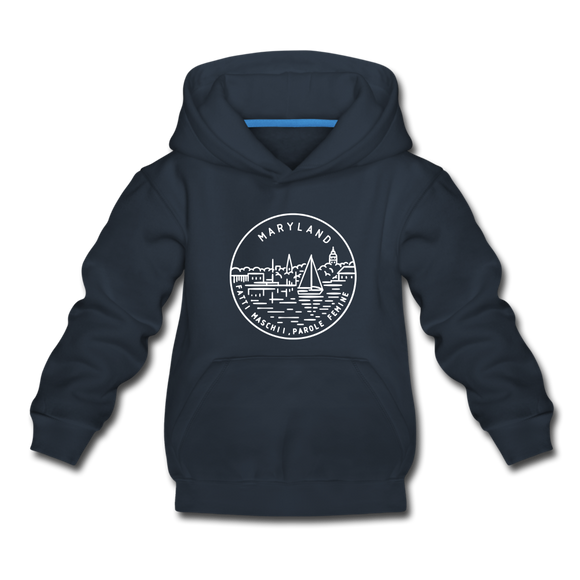 Maryland Youth Hoodie - State Design Youth Maryland Hooded Sweatshirt - navy