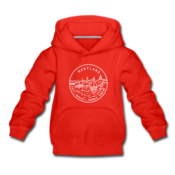 Maryland Youth Hoodie - State Design Youth Maryland Hooded Sweatshirt - red