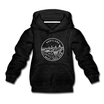 Maryland Youth Hoodie - State Design Youth Maryland Hooded Sweatshirt - charcoal gray