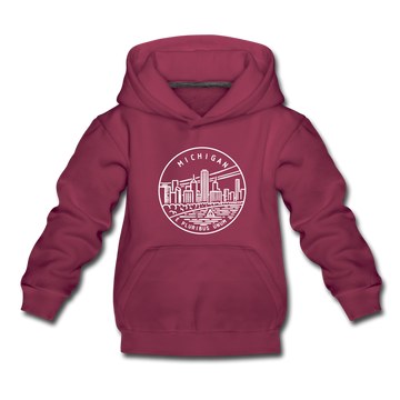 Michigan Youth Hoodie - State Design Youth Michigan Hooded Sweatshirt - burgundy