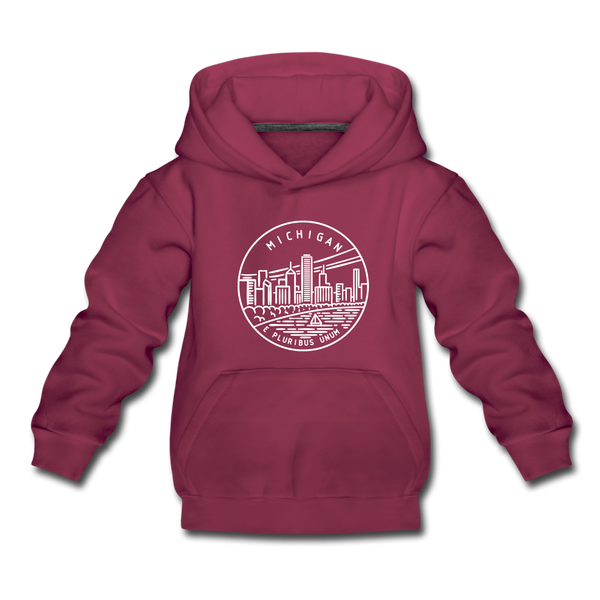 Michigan Youth Hoodie - State Design Youth Michigan Hooded Sweatshirt - burgundy