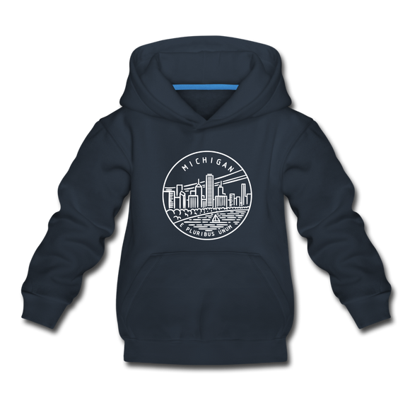 Michigan Youth Hoodie - State Design Youth Michigan Hooded Sweatshirt - navy