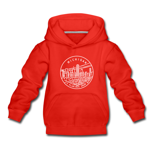 Michigan Youth Hoodie - State Design Youth Michigan Hooded Sweatshirt - red
