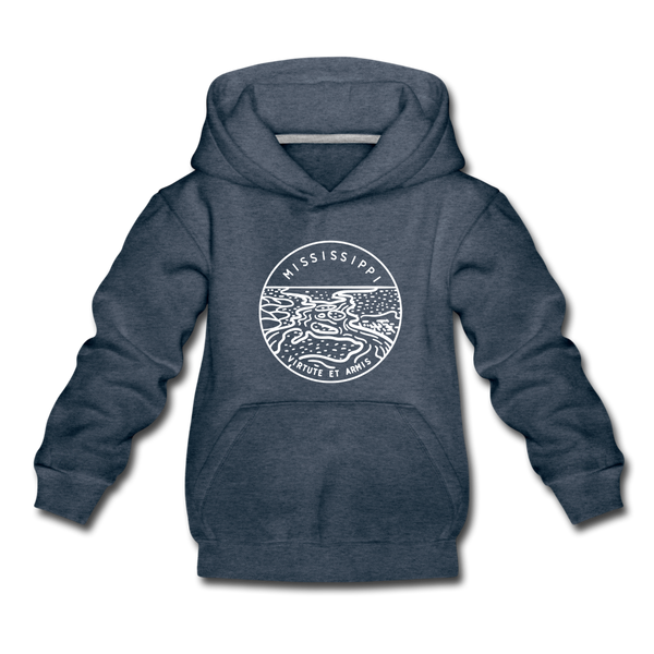 Mississippi Youth Hoodie - State Design Youth Mississippi Hooded Sweatshirt - heather denim