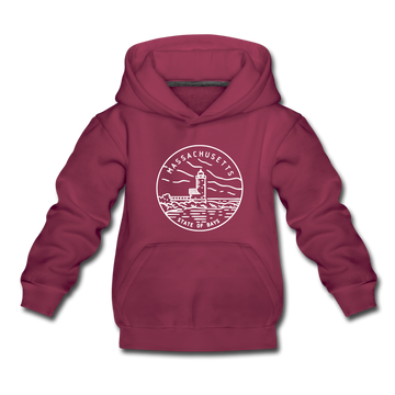 Massachusetts Youth Hoodie - State Design Youth Massachusetts Hooded Sweatshirt - burgundy