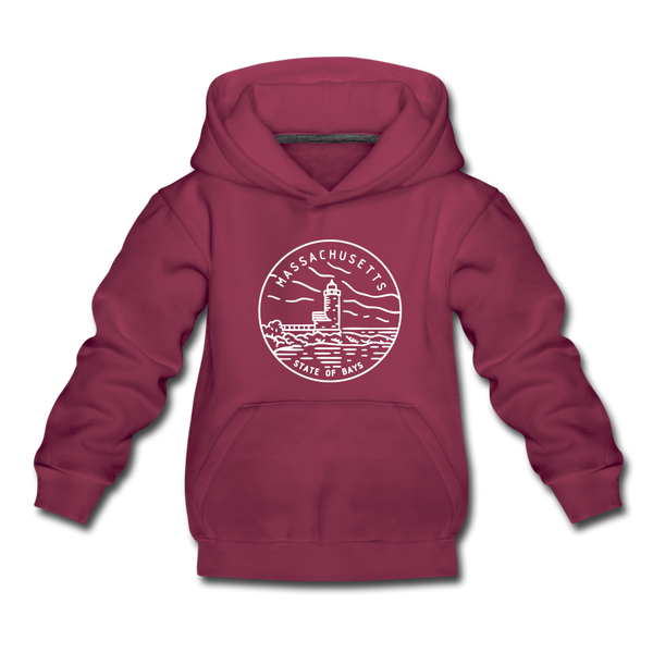 Massachusetts Youth Hoodie - State Design Youth Massachusetts Hooded Sweatshirt - burgundy