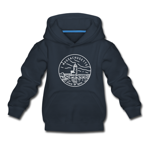Massachusetts Youth Hoodie - State Design Youth Massachusetts Hooded Sweatshirt - navy