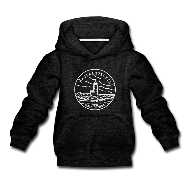Massachusetts Youth Hoodie - State Design Youth Massachusetts Hooded Sweatshirt - charcoal gray