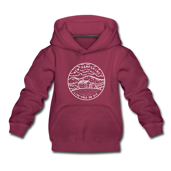 New Hampshire Youth Hoodie - State Design Youth New Hampshire Hooded Sweatshirt - burgundy