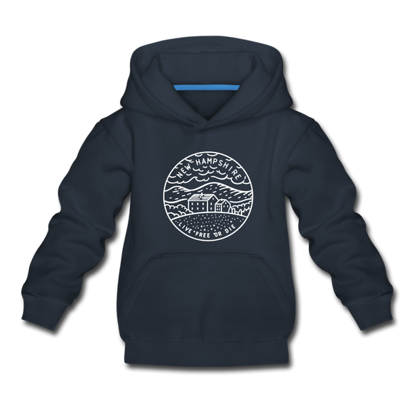 New Hampshire Youth Hoodie - State Design Youth New Hampshire Hooded Sweatshirt - navy