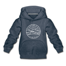 New Hampshire Youth Hoodie - State Design Youth New Hampshire Hooded Sweatshirt - heather denim