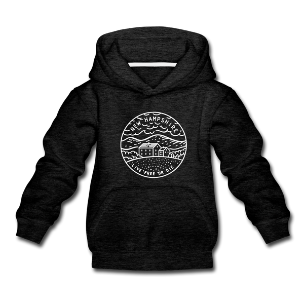 New Hampshire Youth Hoodie - State Design Youth New Hampshire Hooded Sweatshirt - charcoal gray