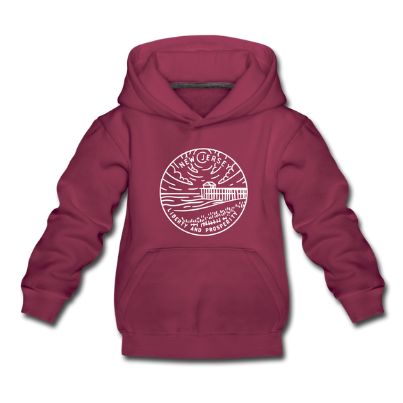 New Jersey Youth Hoodie - State Design Youth New Jersey Hooded Sweatshirt - burgundy