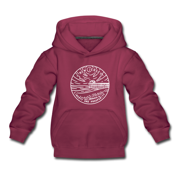 New Jersey Youth Hoodie - State Design Youth New Jersey Hooded Sweatshirt - burgundy