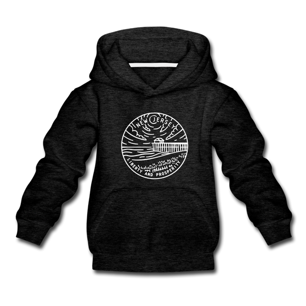 New Jersey Youth Hoodie - State Design Youth New Jersey Hooded Sweatshirt - charcoal gray