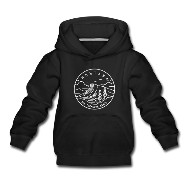 Montana Youth Hoodie - State Design Youth Montana Hooded Sweatshirt - black