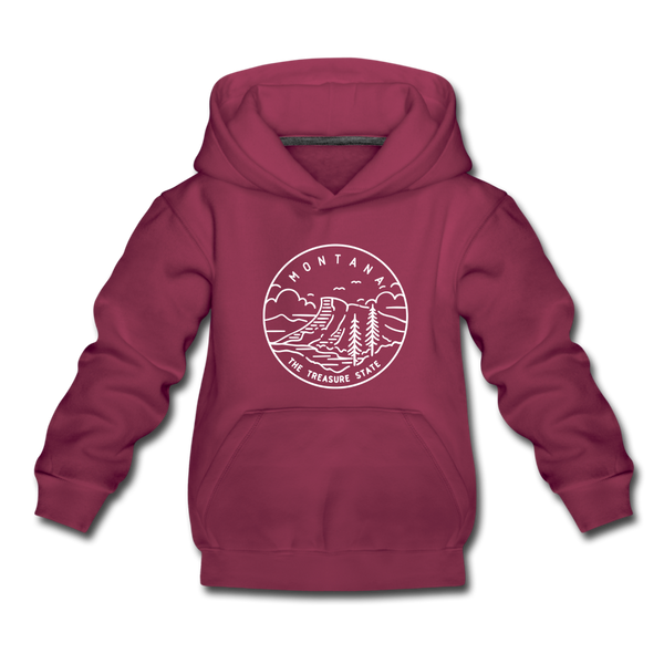 Montana Youth Hoodie - State Design Youth Montana Hooded Sweatshirt - burgundy