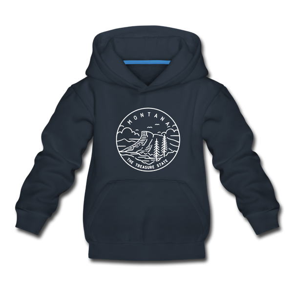 Montana Youth Hoodie - State Design Youth Montana Hooded Sweatshirt - navy