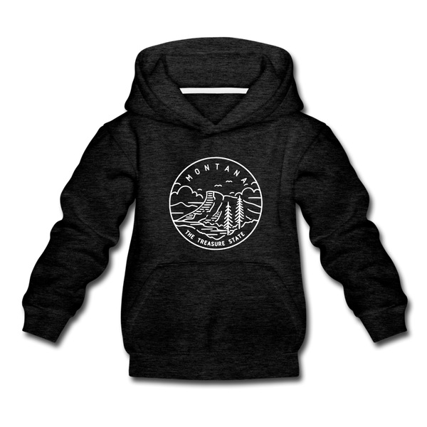 Montana Youth Hoodie - State Design Youth Montana Hooded Sweatshirt - charcoal gray