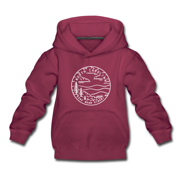 North Carolina Youth Hoodie - State Design Youth North Carolina Hooded Sweatshirt - burgundy