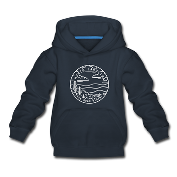 North Carolina Youth Hoodie - State Design Youth North Carolina Hooded Sweatshirt - navy