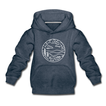 North Carolina Youth Hoodie - State Design Youth North Carolina Hooded Sweatshirt - heather denim