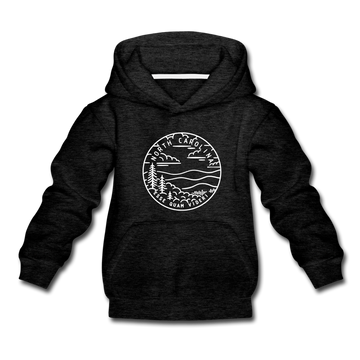 North Carolina Youth Hoodie - State Design Youth North Carolina Hooded Sweatshirt - charcoal gray