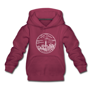 New York Youth Hoodie - State Design Youth New York Hooded Sweatshirt - burgundy