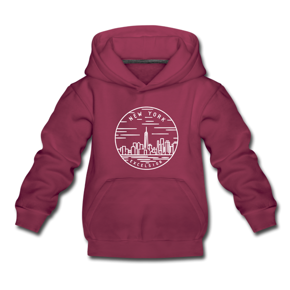 New York Youth Hoodie - State Design Youth New York Hooded Sweatshirt - burgundy