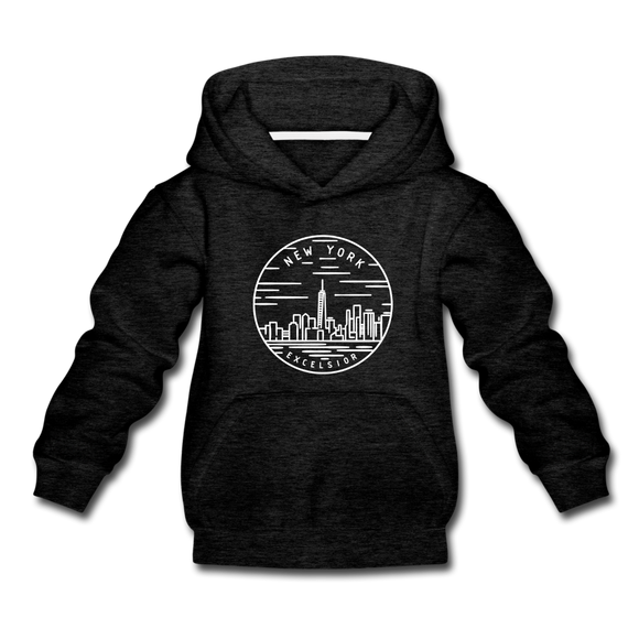 New York Youth Hoodie - State Design Youth New York Hooded Sweatshirt - charcoal gray