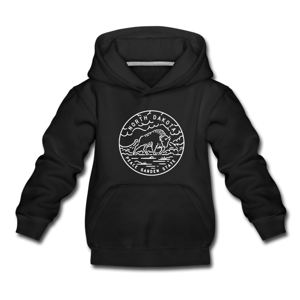 North Dakota Youth Hoodie - State Design Youth North Dakota Hooded Sweatshirt - black