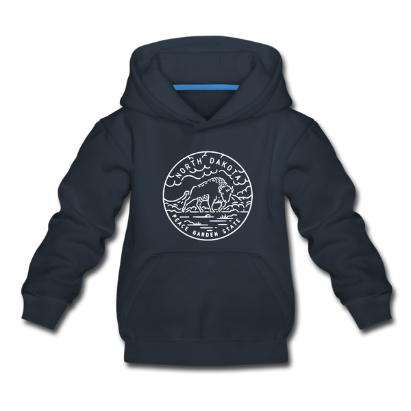 North Dakota Youth Hoodie - State Design Youth North Dakota Hooded Sweatshirt - navy