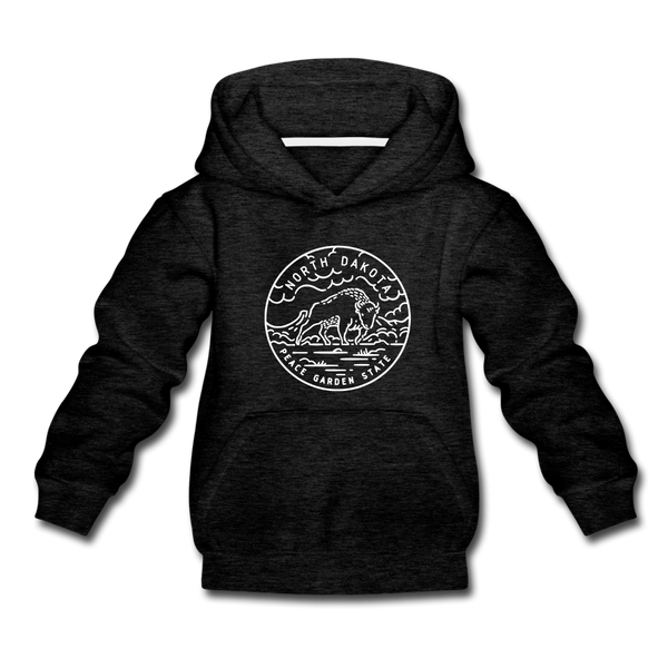 North Dakota Youth Hoodie - State Design Youth North Dakota Hooded Sweatshirt - charcoal gray