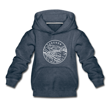 Oregon Youth Hoodie - State Design Youth Oregon Hooded Sweatshirt - heather denim