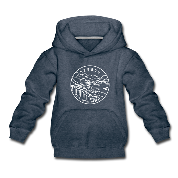 Oregon Youth Hoodie - State Design Youth Oregon Hooded Sweatshirt - heather denim