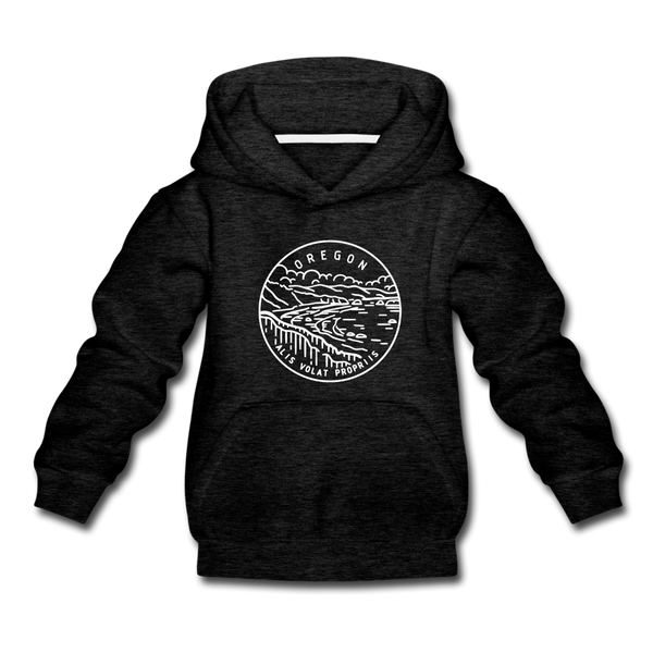 Oregon Youth Hoodie - State Design Youth Oregon Hooded Sweatshirt - charcoal gray