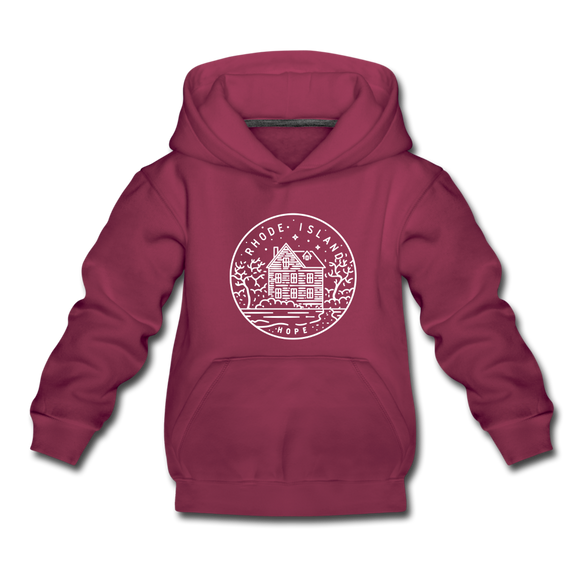 Rhode Island Youth Hoodie - State Design Youth Rhode Island Hooded Sweatshirt - burgundy
