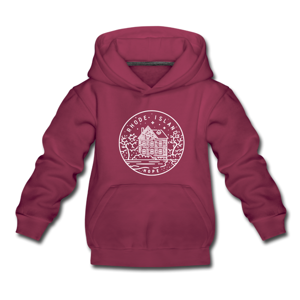 Rhode Island Youth Hoodie - State Design Youth Rhode Island Hooded Sweatshirt - burgundy